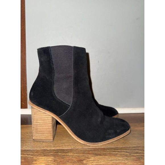 Mango Black Suede Block Heel Ankle Boots Booties Size 6.5 37 - Picture 2 of 13